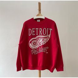 Vintage 90s Detroit Red Wings Crewneck Sweatshirt, Detroit Red Wings Shirt, Retro Detroit Sweater, Detroit Red Wings Hoo