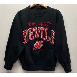 Vintage 90s New Jersey Devils Sweatshirt, New Jersey Devils Shirt, New Jersey Devils Hoodie, New Jersey Devils Crewneck,