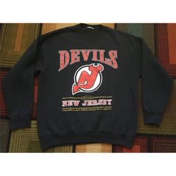 Vintage 90s New Jersey Devils Sweatshirt, New Jersey Devils Shirt, New Jersey Devils Hoodie, New Jersey Devils Crewneck,