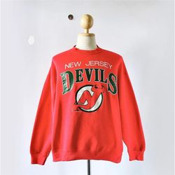 Vintage 90s New Jersey Devils Sweatshirt, New Jersey Devils Shirt, New Jersey Devils Hoodie, New Jersey Devils Fan Shirt