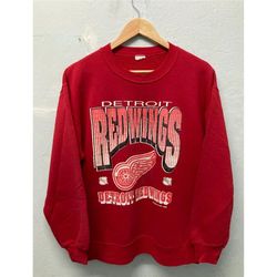 Vintage 90s Detroit Red Wings Creweck Sweatshirt, Detroit Red Wings Shirt, Retro Detroit Sweater, Detroit Red Wings Hood