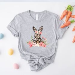 Floral Leopard Bunny Shirt, Bunny Shirt, Cute Easter Bunny T-Shirt, Easter Gift, Happy Easter T-Shirt, Happy Easter, Shi