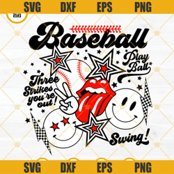 Smiley Face Baseball SVG, Play Ball SVG, Three Strikes You're Out SVG, Baseball SVG PNG DXF EPS