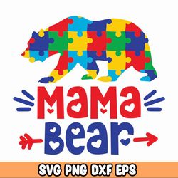 Mama Bear with Autism png sublimation design download, Autism Awareness png, Autism heart png