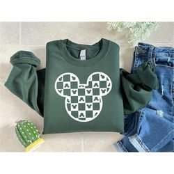 Checkered Disney Mickey Sweatshirt, Mickey Head Shirt, Disney World Tee, Disney Trip Sweater, Disney Family Shirts, Disn