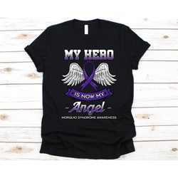 My Hero Is Now My Angel Shirt, Gift For Morquio Syndrome Fighter, Morquio Syndrome, Rare Genetic Condition, Purple Ribbo