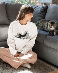 Cat Mom Sweatshirt, Cat Lover Tee, Cute Book Cat Shirt, Book Lover Sweatshirt, Reader Bookish Tee, Cat Themed Gifts For