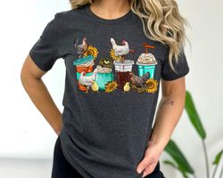 Chicken Shirt, Coffee Shirt, Chicken Mom Graphic Tees, Shirt for Women, Farm Shirt, Gift for Her, Farmer Vneck Shirt, Co