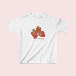 Strawberry Y2K Baby Tee, 90s Crop Top, Y2K Clothing, Coquette Shirt, Soft Girl Aesthetic, Kawaii, Cottagecore Style Tee,