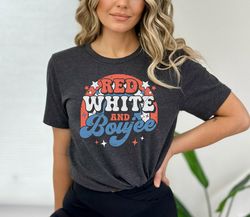 Red White and Boujee, Retro Groovy 4th of July Shirt, Patriotic Rainbow Shirt, Happy 4th of July Shirt, Independence Day