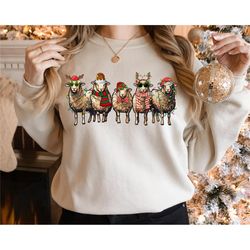 Christmas Sheep Hoodie, Cute Christmas Gift Sweatshirt, Preppy Aesthetic Hoodie, Cute Farmer Sweatshirt