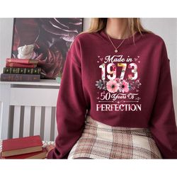 50th birthday sweatshirt, 1973 tshirt, 50th birthday gift for her, floral birthday hoodie, aunt birthday gift, mothers d