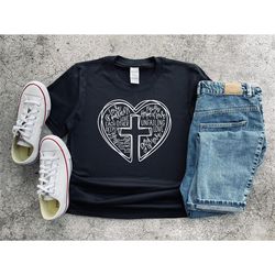 cross jesus love t-shirt, christian shirts, christian clothing, christian gift, cross heart shirt, personalized christia