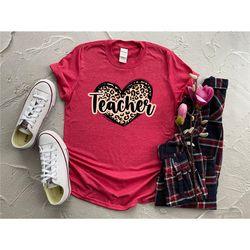 teacher love shirt, personalized teacher gift shirt, personalized leopard heart shirt, teacher valentine day gift, teach