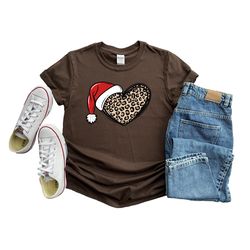 christmas cheetah heart shirt, christmas women gift, christmas women outfit, christmas gift for her, cheetah christmas s