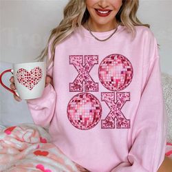 Faux Glitter XOXO Sweatshirt, Valentine's Day Sweatshirt, Faux Embroidered Shirts, Gift For Her