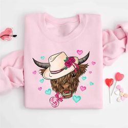 Cute Highland Cow Valentines Day Sweatshirt, Valentines Day Sweatshirt