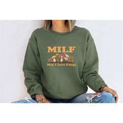 MILF Man I Love Fungi Sweatshirt, Retro Mushroom Shirt, Goblincore Sweatshirt, Cottagecore Sweater, Nature Lover Gift, M