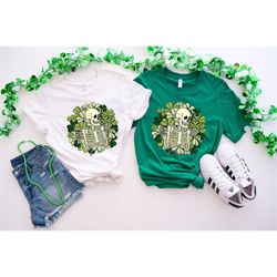 Retro Skeleton Shamrock Shirt, St. Patricks Day Shirt, Floral Skeleton St Patricks Day Shirt, Skeleton Sweatshirt, Four