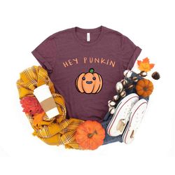 Hey Punkin T Shirt, Smiling Pumpkin Face, Women's Halloween Shirt, Cute Pumpkin Face Shirt, Halloween Party Shirt, Hallo