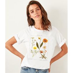 California Flora, California Wildflower, Floral Botanical Chart Tee, Trendy Graphic T-Shirt, Vintage Tee Women, Vintage