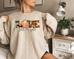 Love Fall YAll Sweatshirt, Leopard Print Fall Sweatshirt, Thanksgiving,Hello Pumpkin, Fall Vibes, Family Thanksgiving Sh