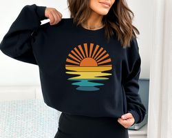 Retro Sunset Sweatshirt ,Sunset Sunrise Hoodie, Cozy Sweatshirt ,Hiking Sweatshirt, Outdoor Sweatshirt Mountain ,Beach S