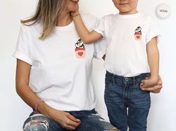 matching penguin pocket tee, penguin lover gift, cute penguin t-shirt, gift for mother's day, dad and son penguin shirt