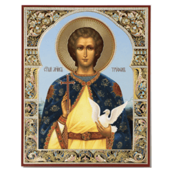 Martyr Tryphon of Lampsacus Near Apamea in Syria | Lithography icon print on Wood | Size: 5 1/4 x 4 1/2 inches