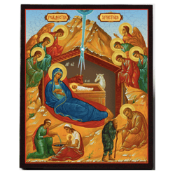 The Nativity of Our Lord Jesus Christ | High quality icon on wood | Size: 6,5" x 5,1" | Made in Russia