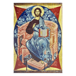 The Majestas Domini | Saviour on Throne | Quality icon print on wood | Size: 14 x 10 x 2 cm