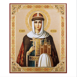 Saint Olga Princess of Kiev | Lithography print on wood  | Silver and Gold foiled icon | Size: 5 1/4 x 4 1/2 inch