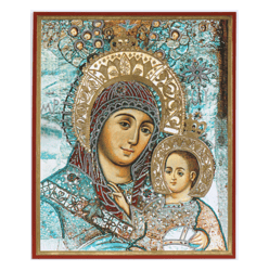 Our Lady of Bethlehem | Lithography print on wood  | Silver and Gold foiled icon | Size: 5 1/4 x 4 1/2 inch