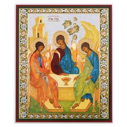 St Trinity (Andrei Rublev, Copy) | Silver and Gold foiled icon | Size: 5 1/4 x 4 1/2 inch