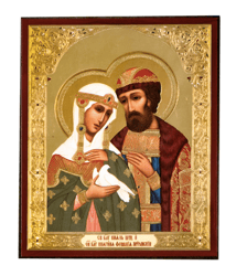 Saint Peter and Fevronia | Silver and Gold foiled miniature icon | Size: 2,5" x 3,5" |