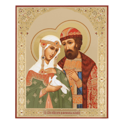 Saints Peter and Fevronia | Lithography print on wood, Silver and Gold foiled | Size: 8 3/4"x7 1/4"