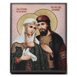 Saint Fevronia and Saint Peter| Handmade Wooden Christian Icon | Authentic Traditional Style and Vintage Effect