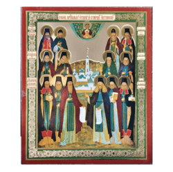 Synaxis of the Optina Elders | Silver and Gold foiled icon | Size: 2,5" x 3,5" |