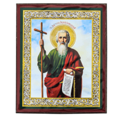 Saint Andrew the First Called Apostle | Silver and Gold foiled icon | Size: 2,5" x 3,5" |