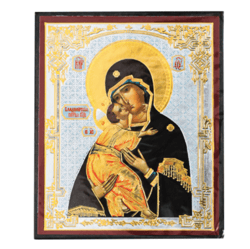 The Virgin of Vladimir | Silver and Gold foiled icon | Size: 2,5" x 3,5" |
