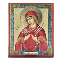Mother of God of the Seven Arrows  | Silver and Gold foiled icon | Size: 2,5" x 3,5" |