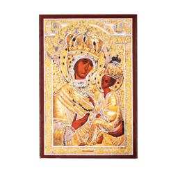 Virgin Mary of Tikhvin (Tikhvinskaya) | Silver and Gold foiled icon | Size: 2,5" x 3,5" |