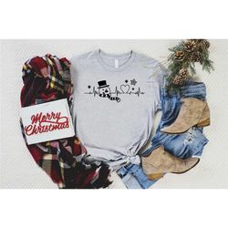 Christmas Heartbeat Snowman Shirt,Funny Snowman Tee,Cute Xmas Gift,Womens Christmas TShirt,New Year Shirt,Happy Christma