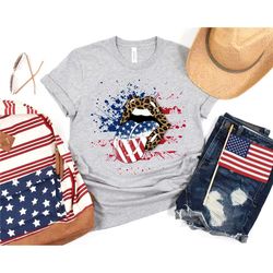 Patriotic Lips Shirt, 4th of July Shirt, Cheetah Lips Shirt, American Flag Lips, Independence Day Shirt, 4th of July Gif