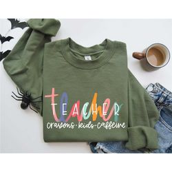 Teacher Caffeine Shirt, First Day Of School Shirt, Teacher Gift, Gift for Kindergarten Teacher, Rainbow Teacher Shirt