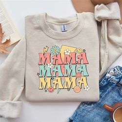 Retro Vintage Mama Shirt, Flower Power Mama Shirt, Mom Life Shirt, Girl Mama Shirt, Motherhood Sweatshirt, Cute Mom Hood