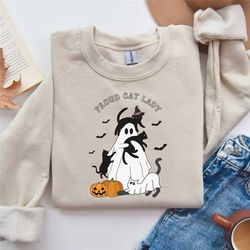proud cat lady sweatshirt, spooky season ghost cats and pumpkins shirt, comfort colors vet tech gift, halloween ghost ca