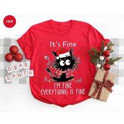 Christmas light shirt, cute Christmas cat graphics t-shirts, santa cat t-shirt, sarcastic shirts, Christmas party gift,