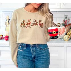 vintage christmas reindeer sweatshirt, cute christmas sweatshirt, christmas animal sweatshirt, deer gifts, winter sweats