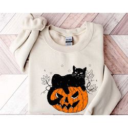 Halloween Sweatshirt, Pumpkin Chat Sweatshirt, Halloween's Funny Halloween Sweatshirt, Chat Sweatshirt, Halloween Cat Sh